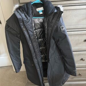 Columbia Black Winter Coat with Blue Accents